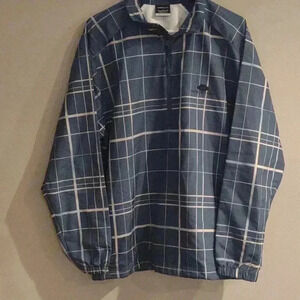 Nike Golf mens medium blue gray plaid‎ nylon 3/4 zip 2 pocket pullover